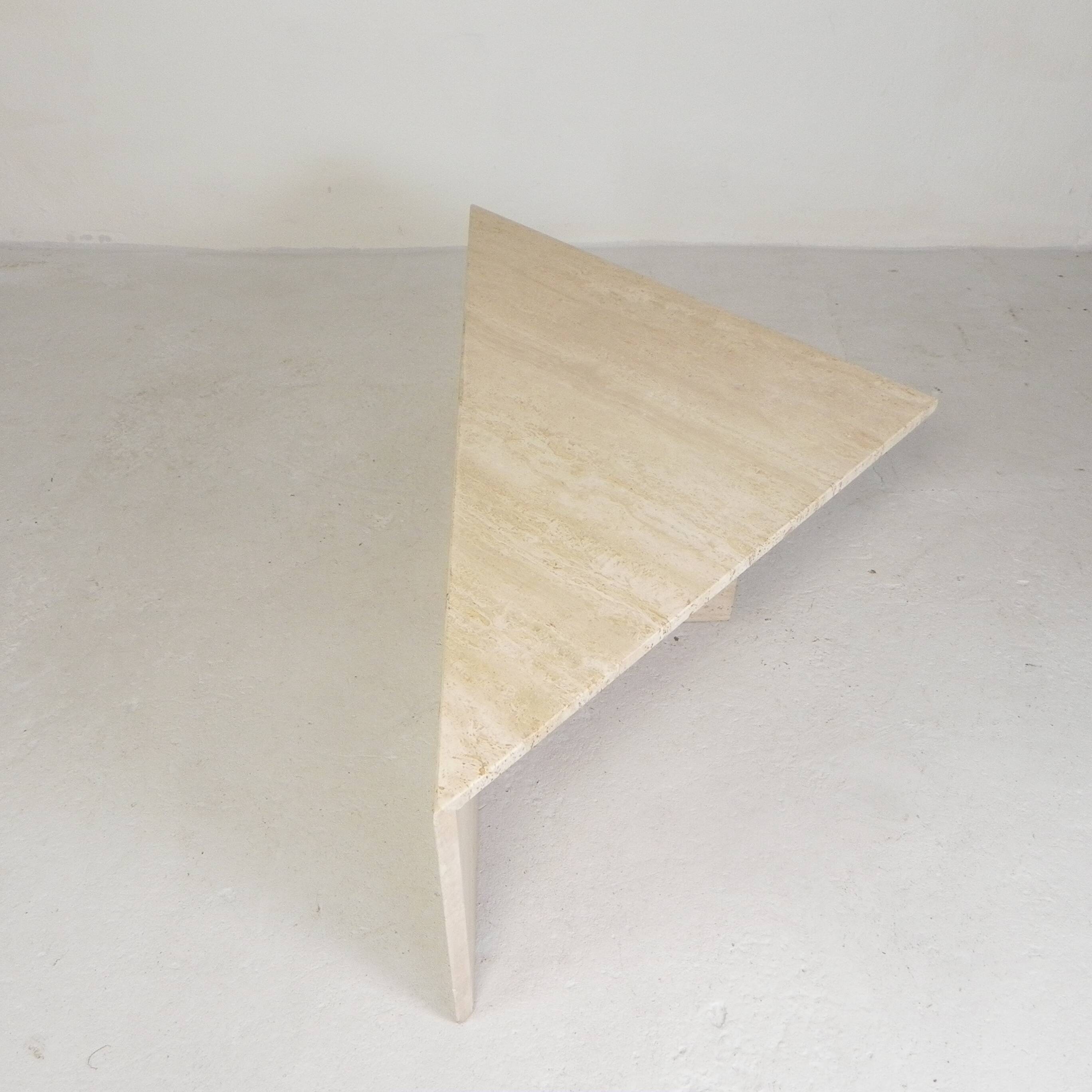 Mid-Century travertine coffee table with a triangular top, 1970s.