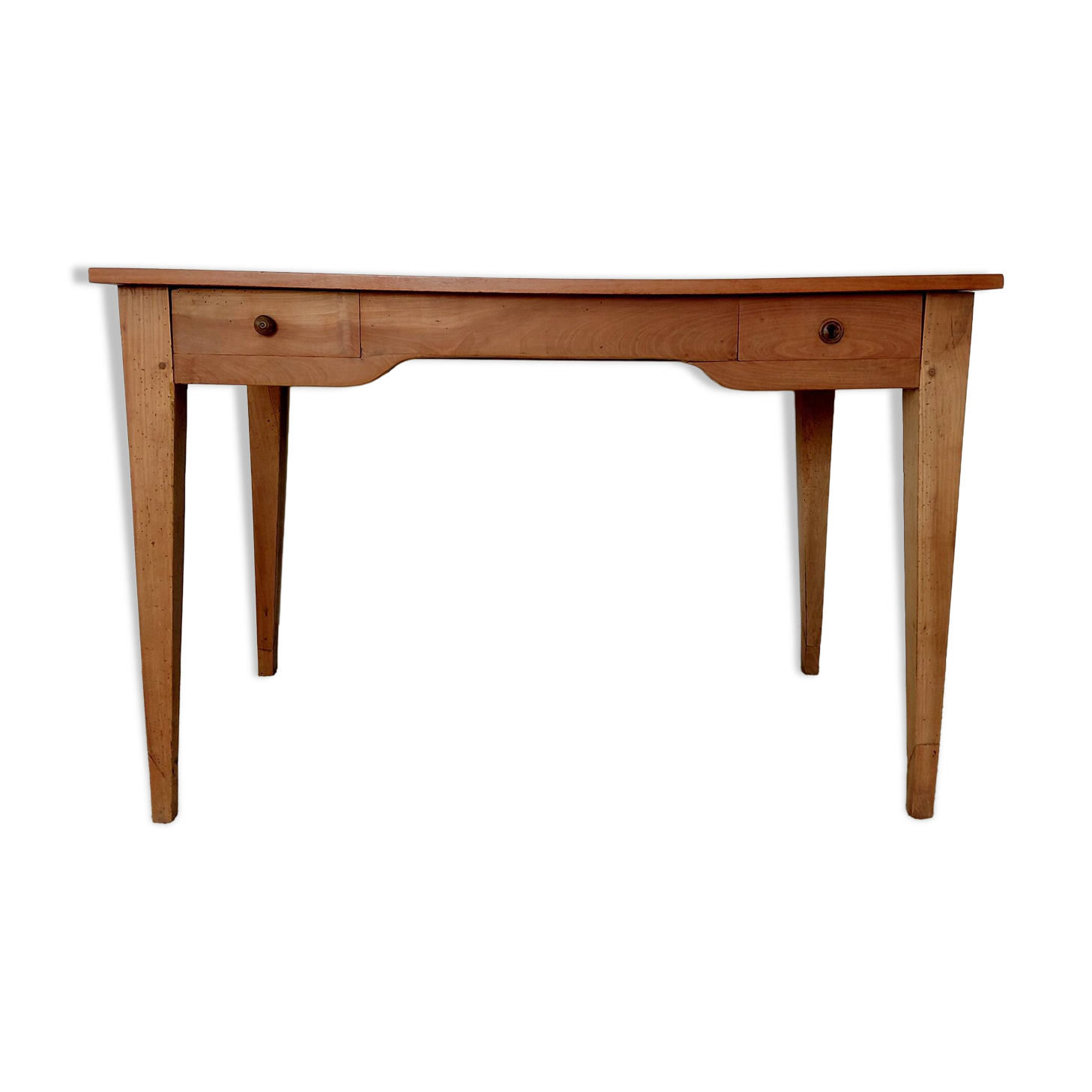 Bureau ancien à double tiroir, pieds gainés, XIXème