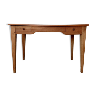 Bureau ancien à double tiroir, pieds gainés, XIXème