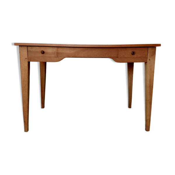 Bureau ancien à double tiroir, pieds gainés, XIXème