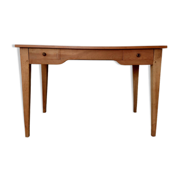 Bureau ancien à double tiroir, pieds gainés, XIXème