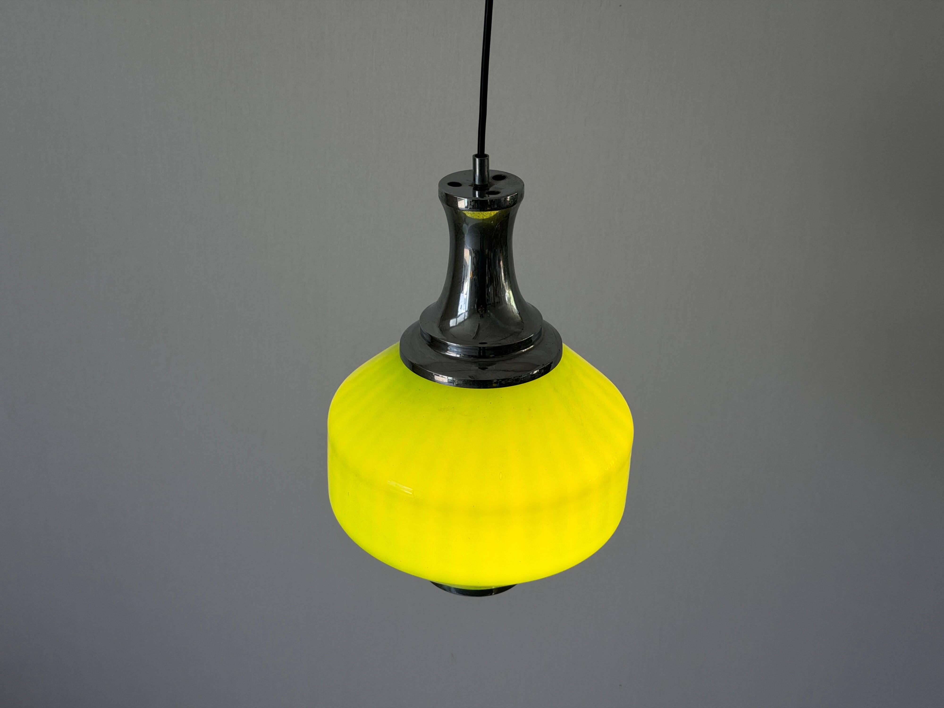 Green glass ceiling light with chrome frame, 1960s, Germany