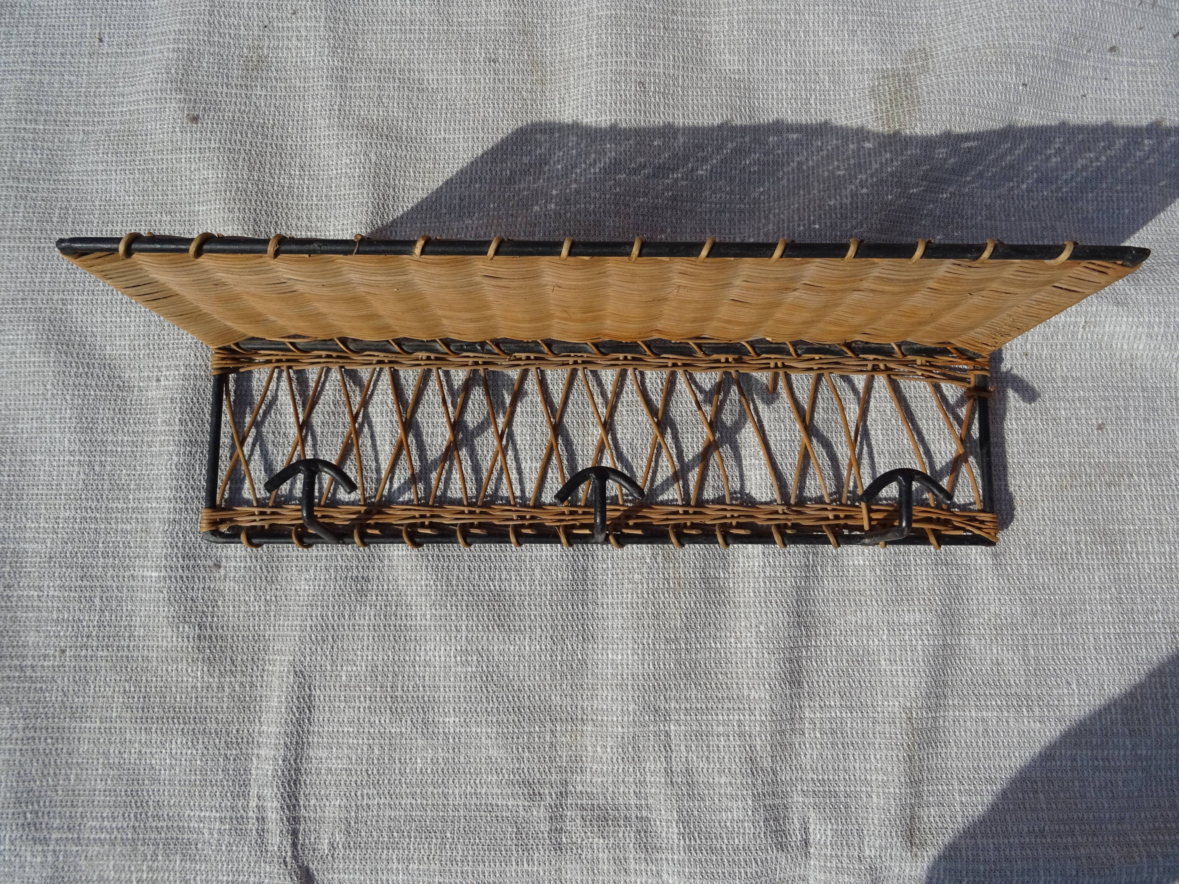 Ferotin coat rack in wicker and metal from the 60s vintage