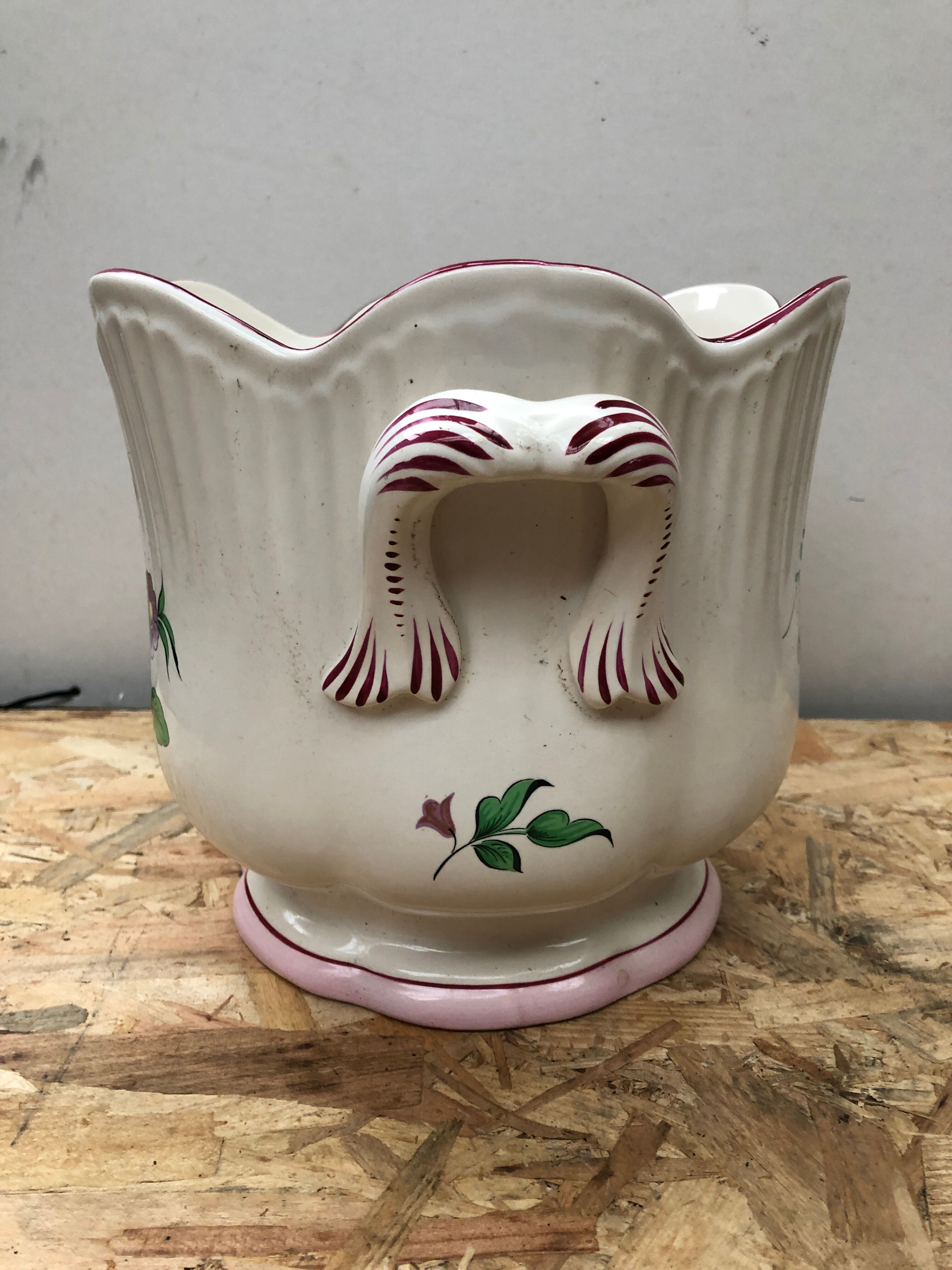 Old Cache Pot K&G LUNEVILLE Ceramic White Decoration Vintage Flowers