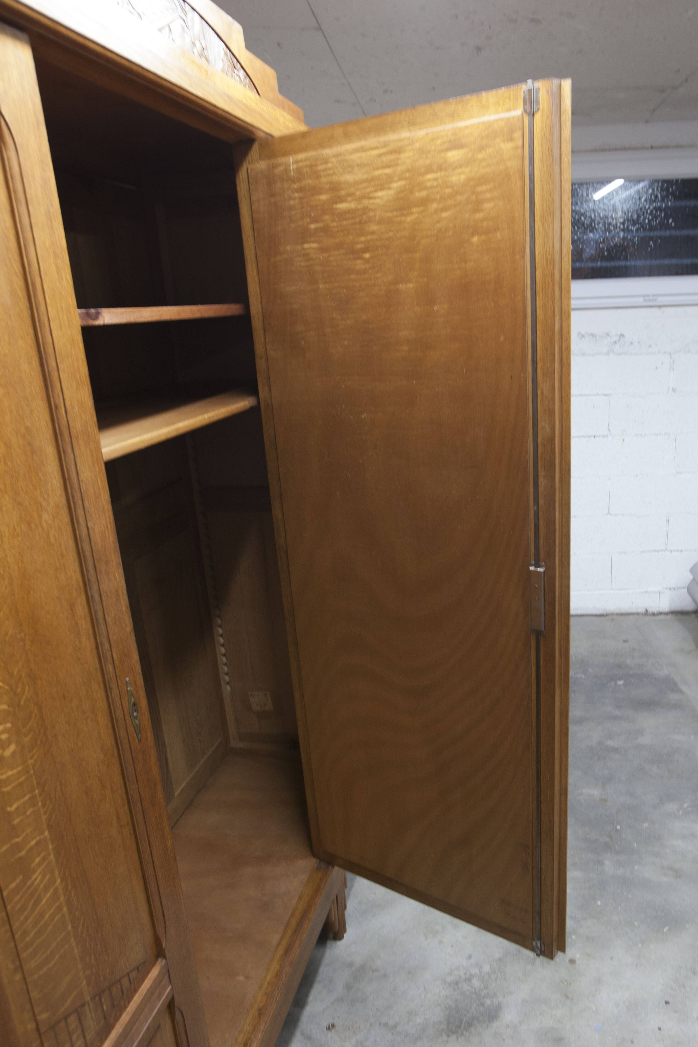 Art Deco carved oak wardrobe - Flemish workshop circa 1930