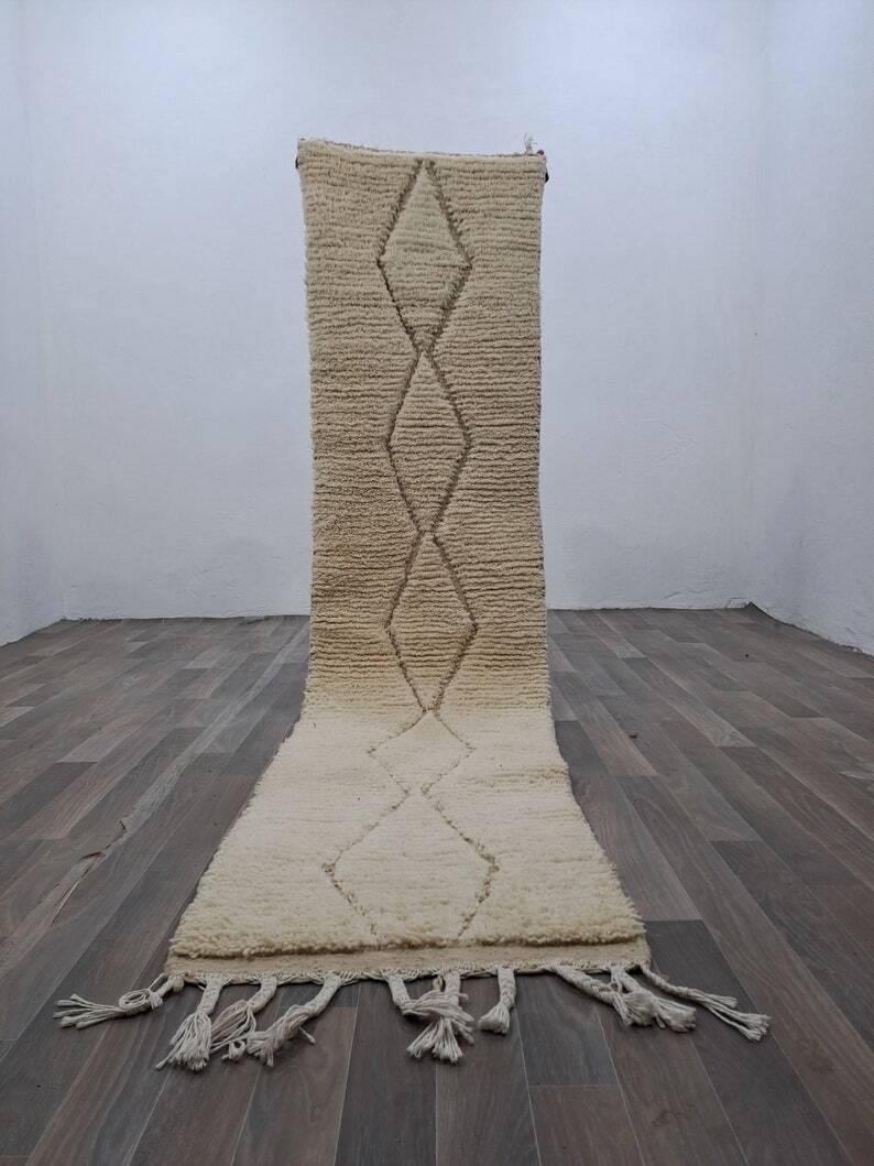 Traditional handmade natural wool rug size 75/300 cm