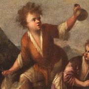 Painting oil on canvas landscape with children from the 18th century