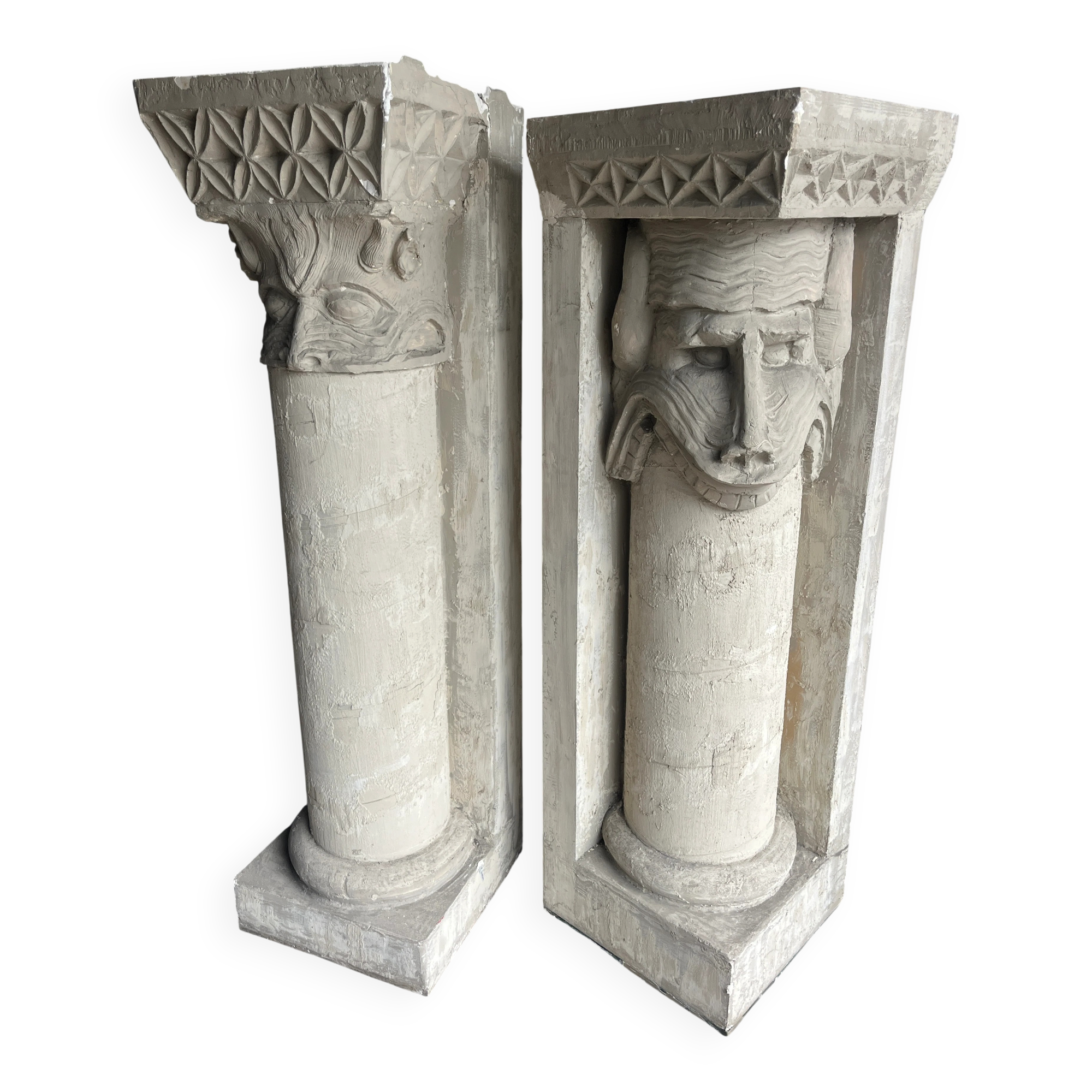 Sculptural plaster columns by Walter De Buck (set of 2)