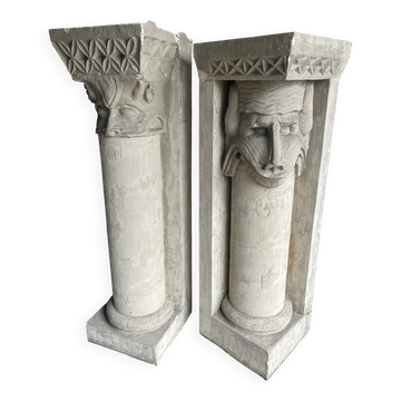 Colonnes sculpturales en plâtre par Walter De Buck (lot de 2)