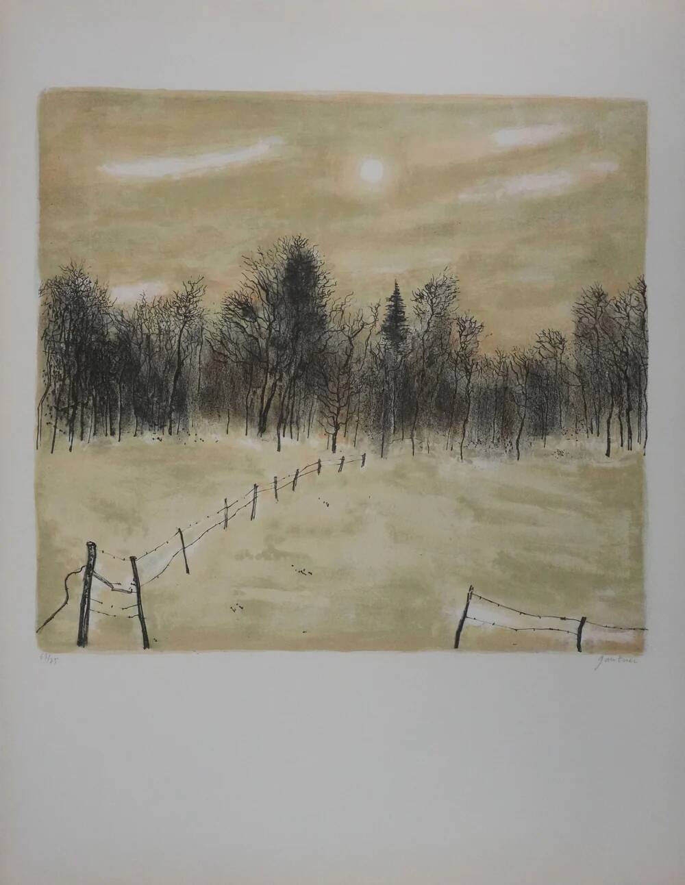 Bernard Gantner: Clearing under the snow, signed original lithograph.