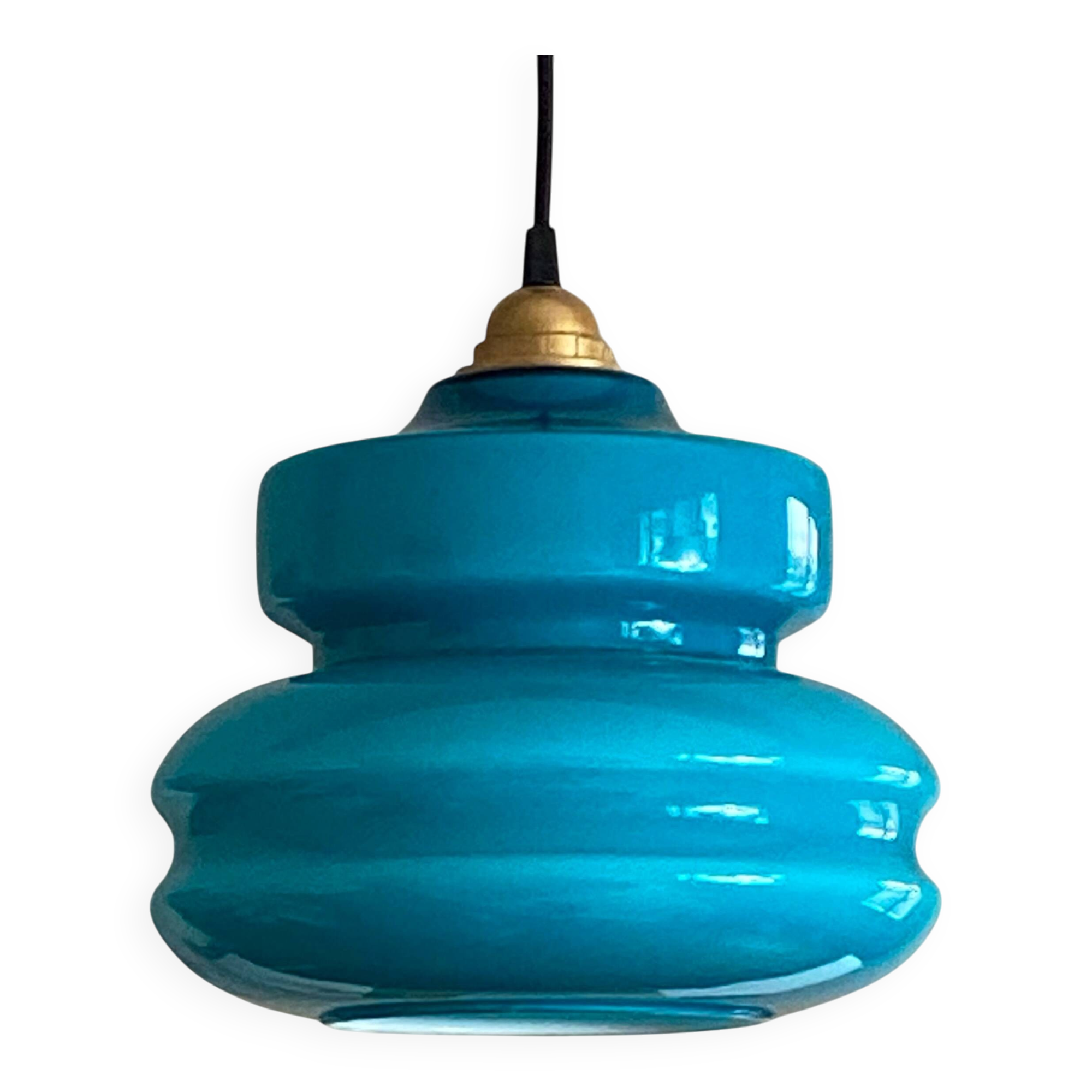 Suspension old lampshade in blue opaline glass