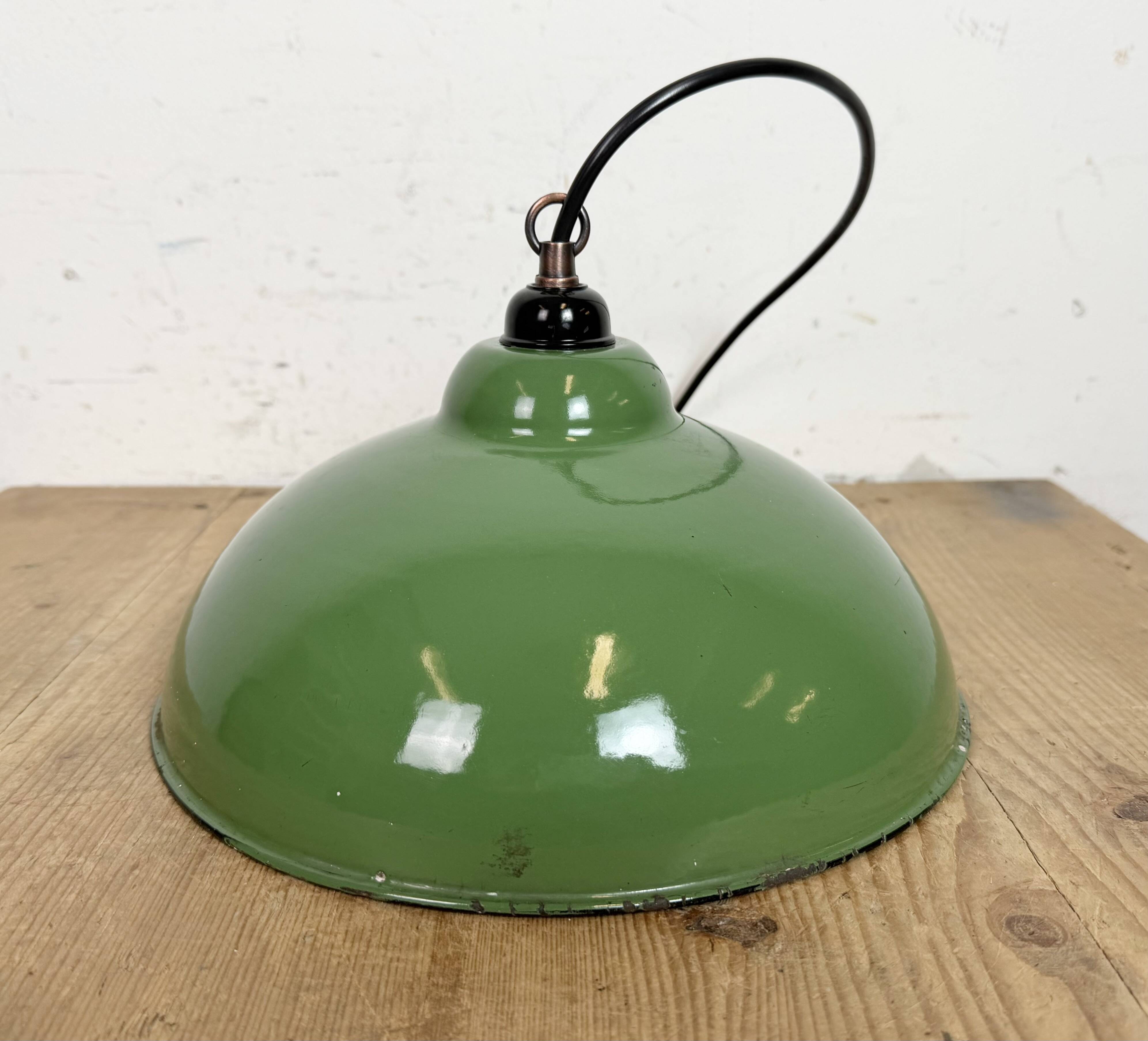 Industrial Green Enamel Factory Pendant Lamp, 1960s