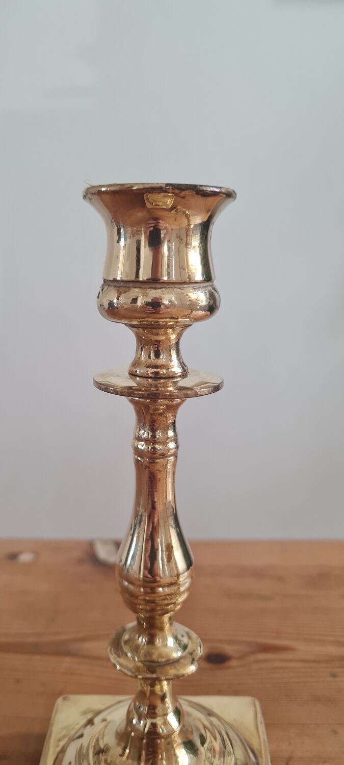 Pair of golden brass candle holders