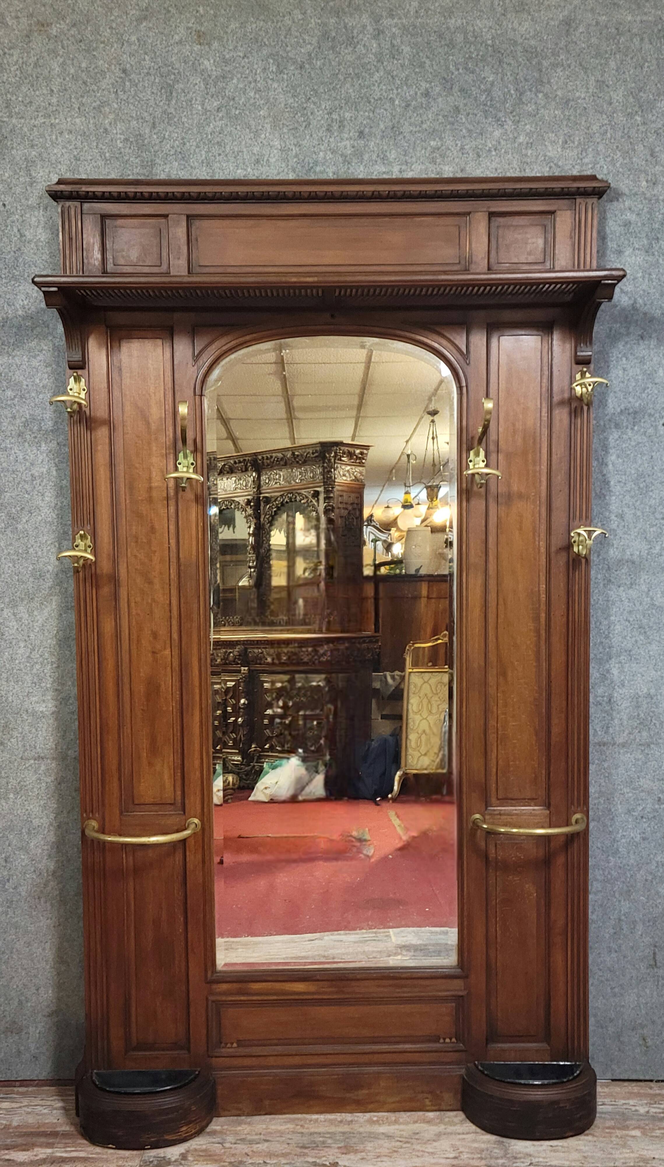 Important antique coat rack in solid walnut