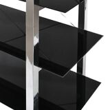 Chrome metal and black glass shelf with 5 levels.