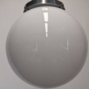 XL Art Deco white opaline ball pendant light, France circa 1920