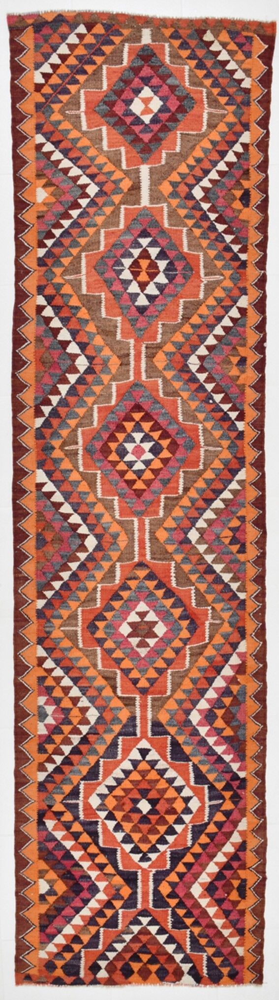 Bold multicolor kilim runner rug,92x395cm
