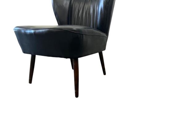 Fauteuil cocktail vintage en similicuir noir / siège unique