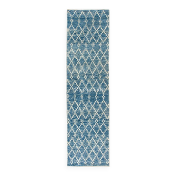 Tapis coureur berbère marocain Tulu en couleur bleu clair. 100 % laine.