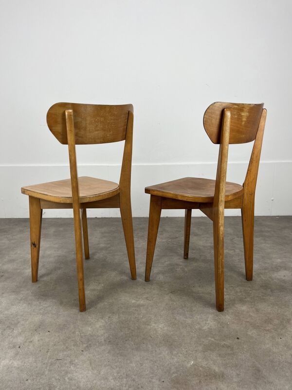 Paire de chaises bistrot Luterma, bois, années 50