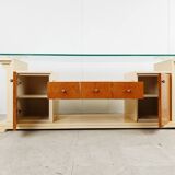 Vintage lacquer and burl wood credenza, 1980s