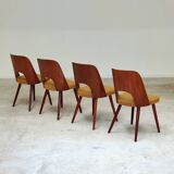 Set of 4 TON 515 / 2 chairs by Oswald Haerdtl (Thonet) wood and mustard fabric