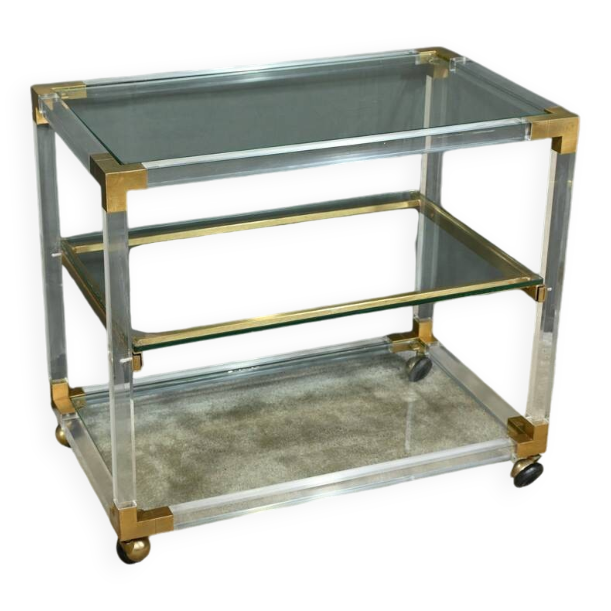 Rolling acrylic and brass serving table – 1960