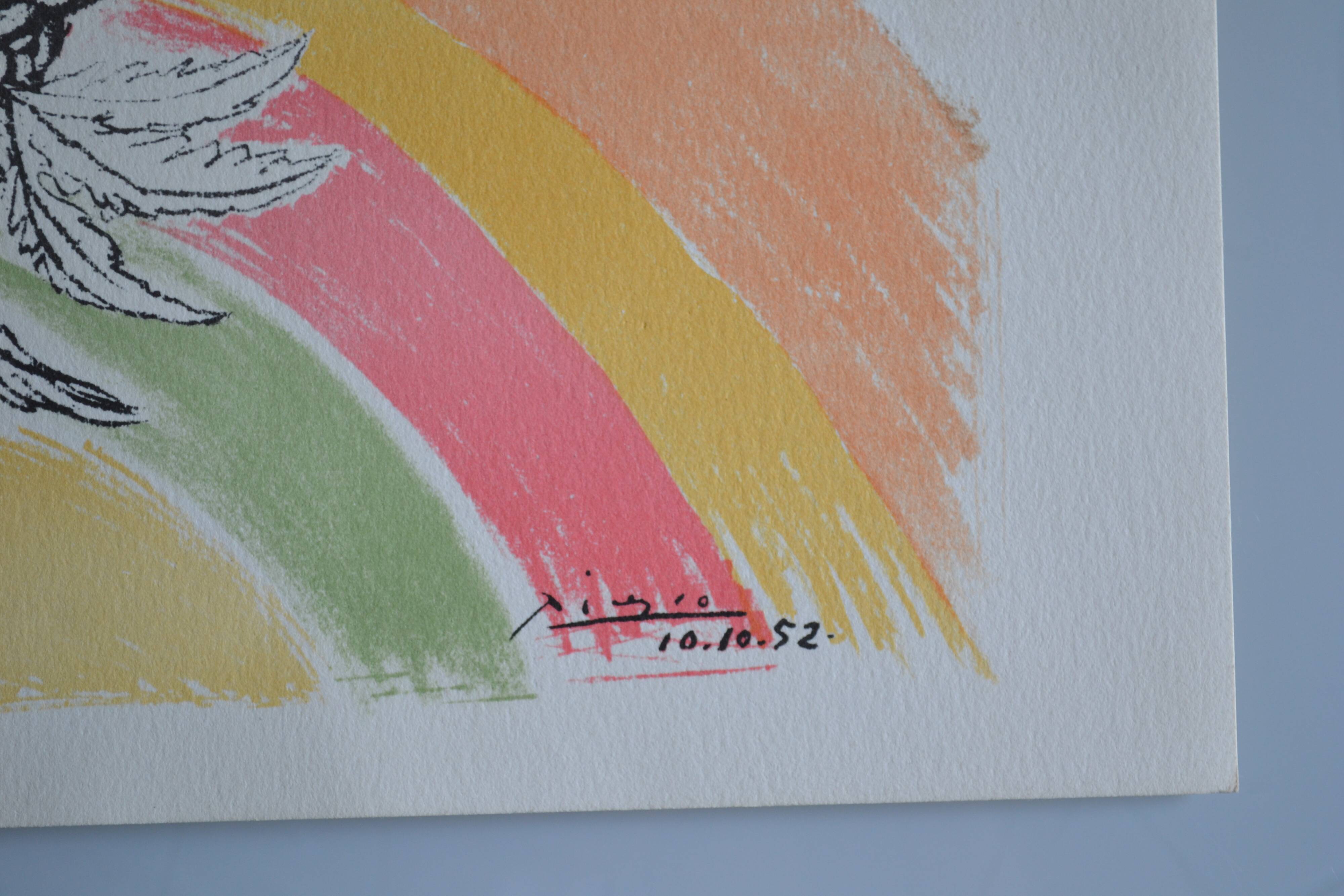 Picasso original lithograph 1952 Dove with a rainbow 38x28cm