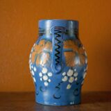 vintage ceramic pitcher, blue ceramic jug, carafe