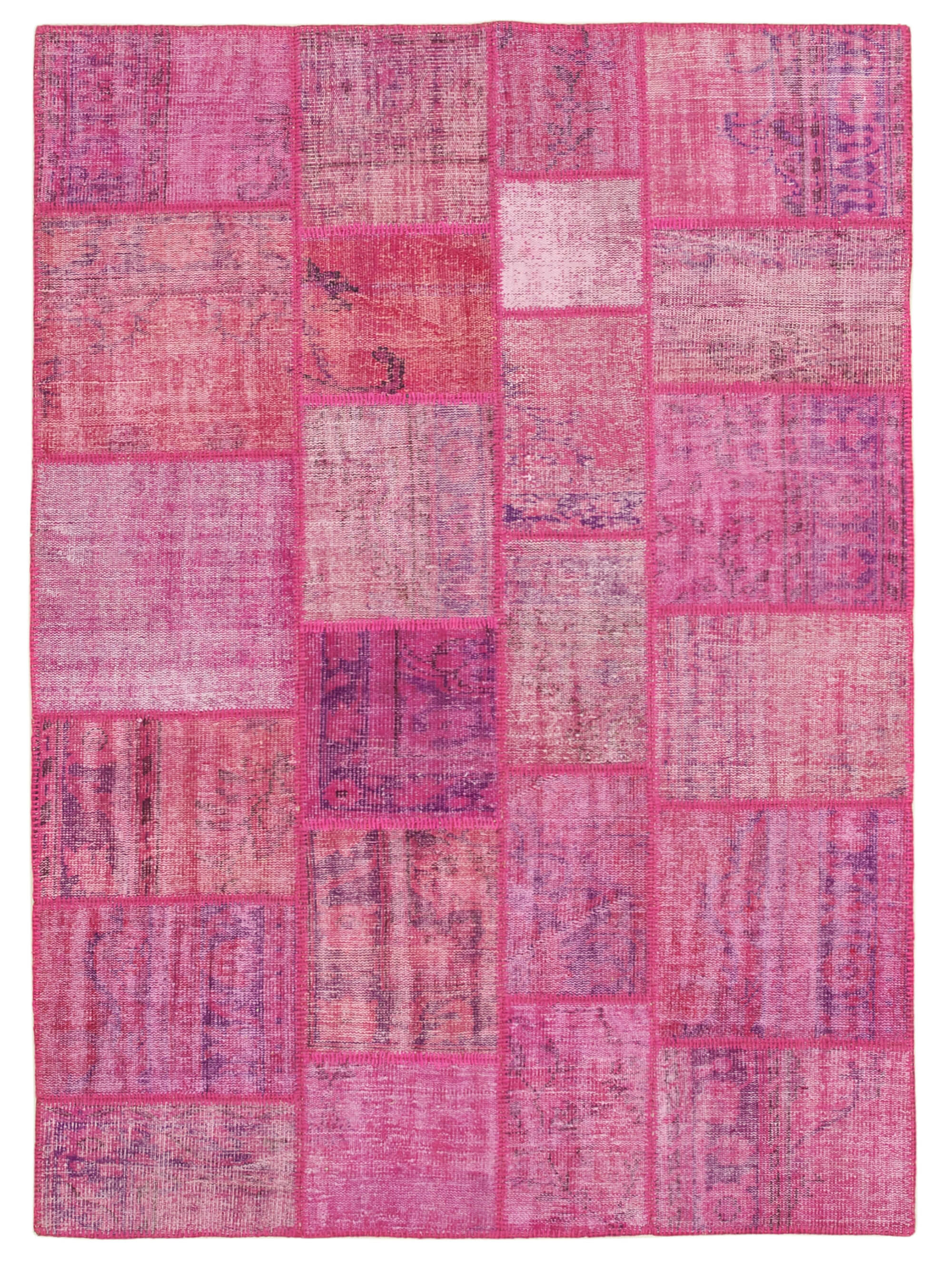 Handwoven anatolian contemporary 176 cm x 242 cm pink patchwork carpet
