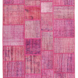 Handwoven anatolian contemporary 176 cm x 242 cm pink patchwork carpet