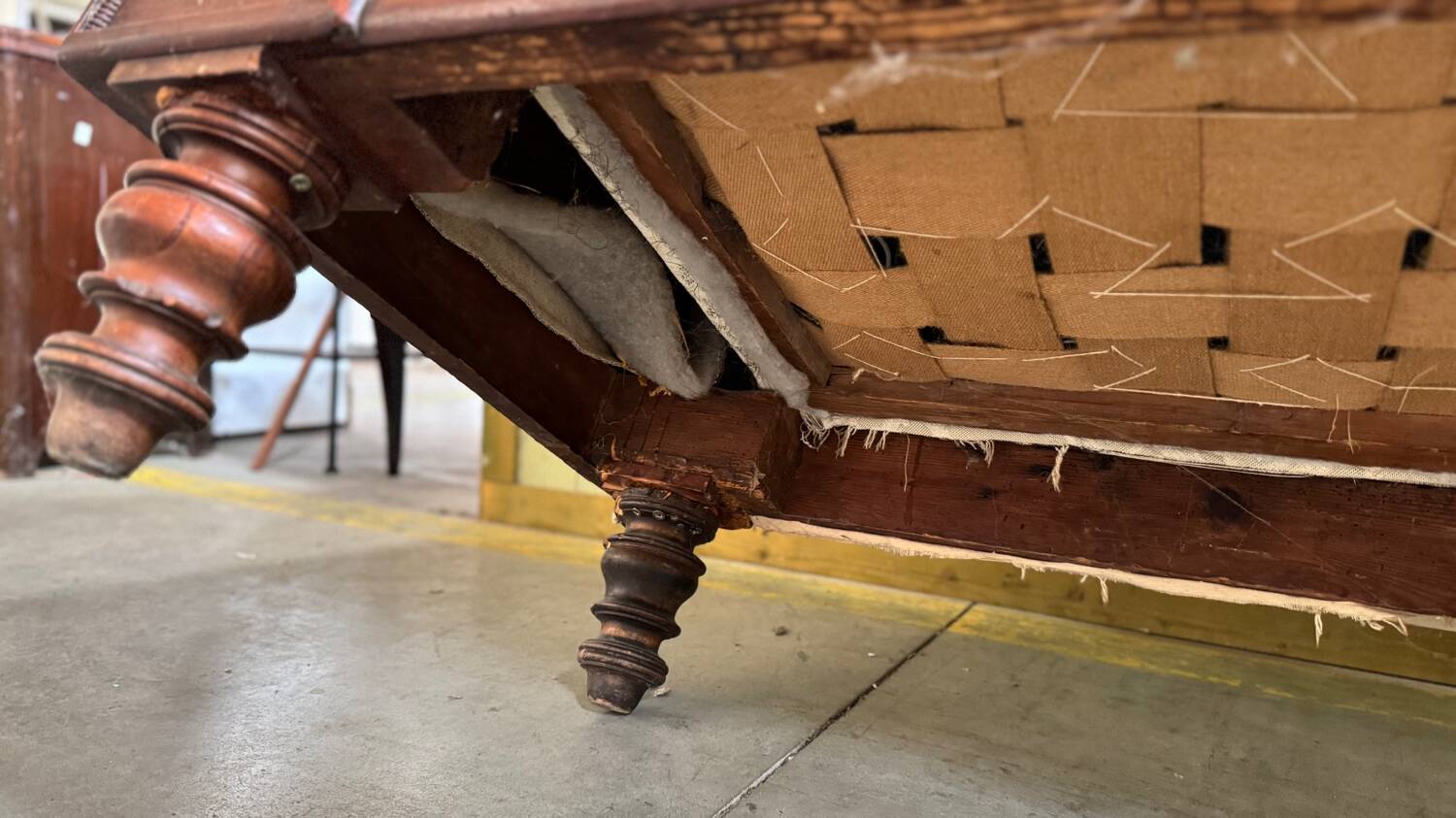 Mahogany wood/fabric bench circa 1900