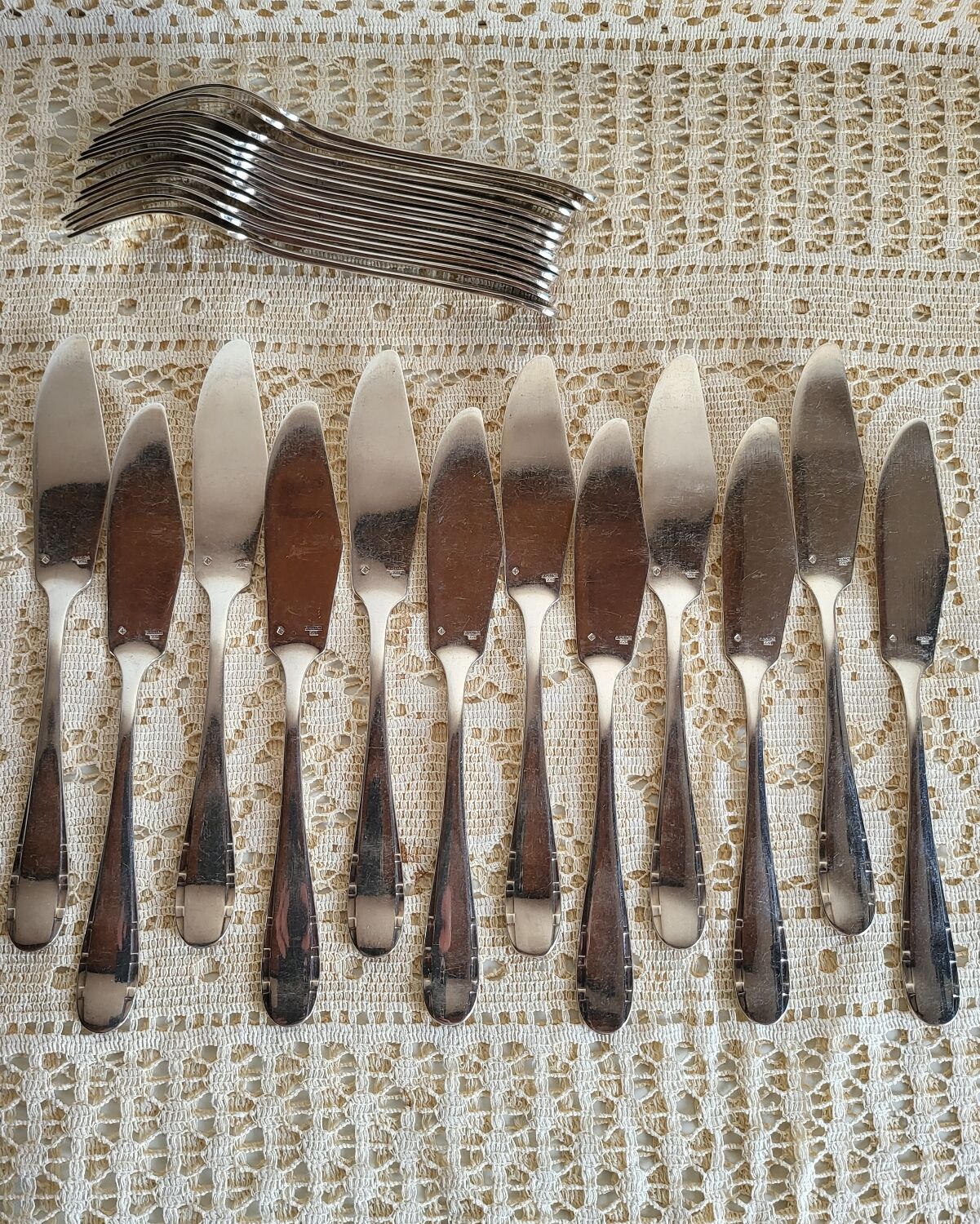 12 silver-plated fish cutlery sets by Argental