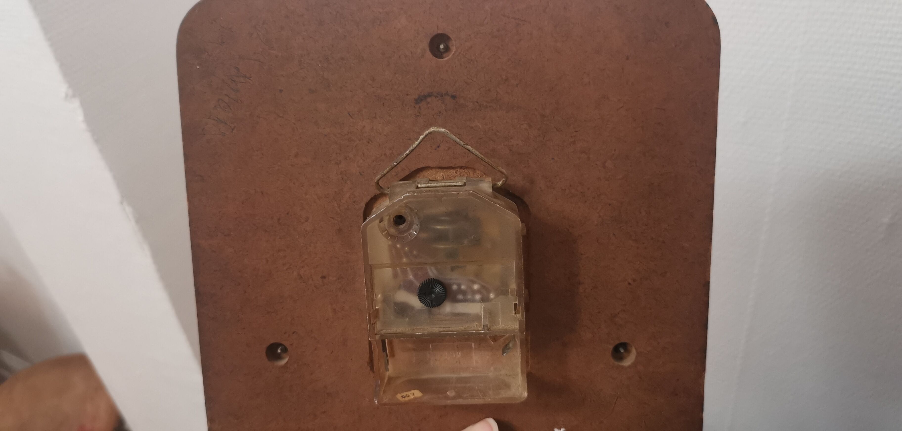 Old wall clock jaz quartz wall clock in formica brown 1960s