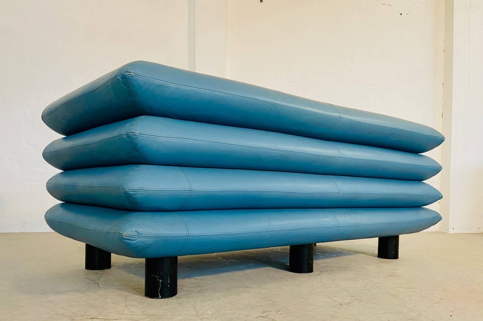 Vintage retro Swedish 2 seater turquoise leather sofa