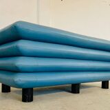 Vintage retro Swedish 2 seater turquoise leather sofa