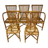 3 armchairs and two bent rattan chairs Audoux & Minnet