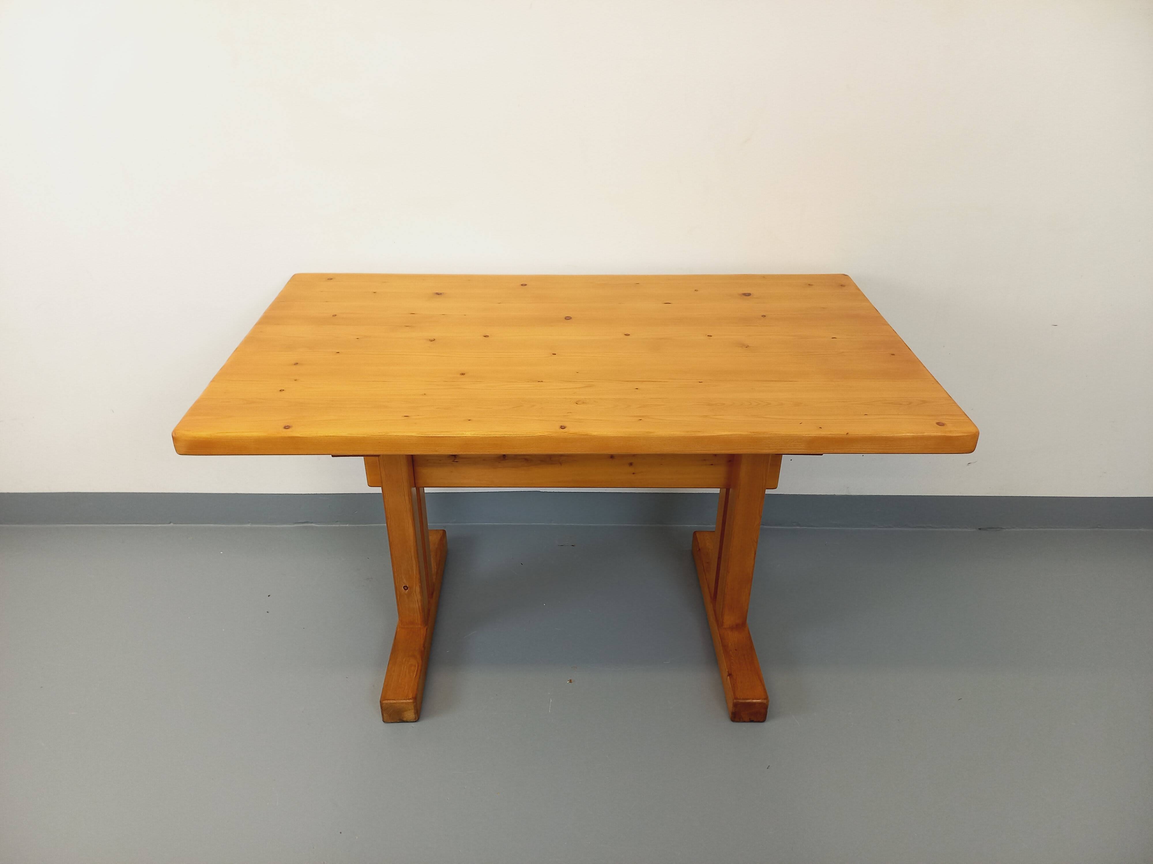 Charlotte Perriand Les Arcs vintage rectangular pine dining table from the 60s 70s