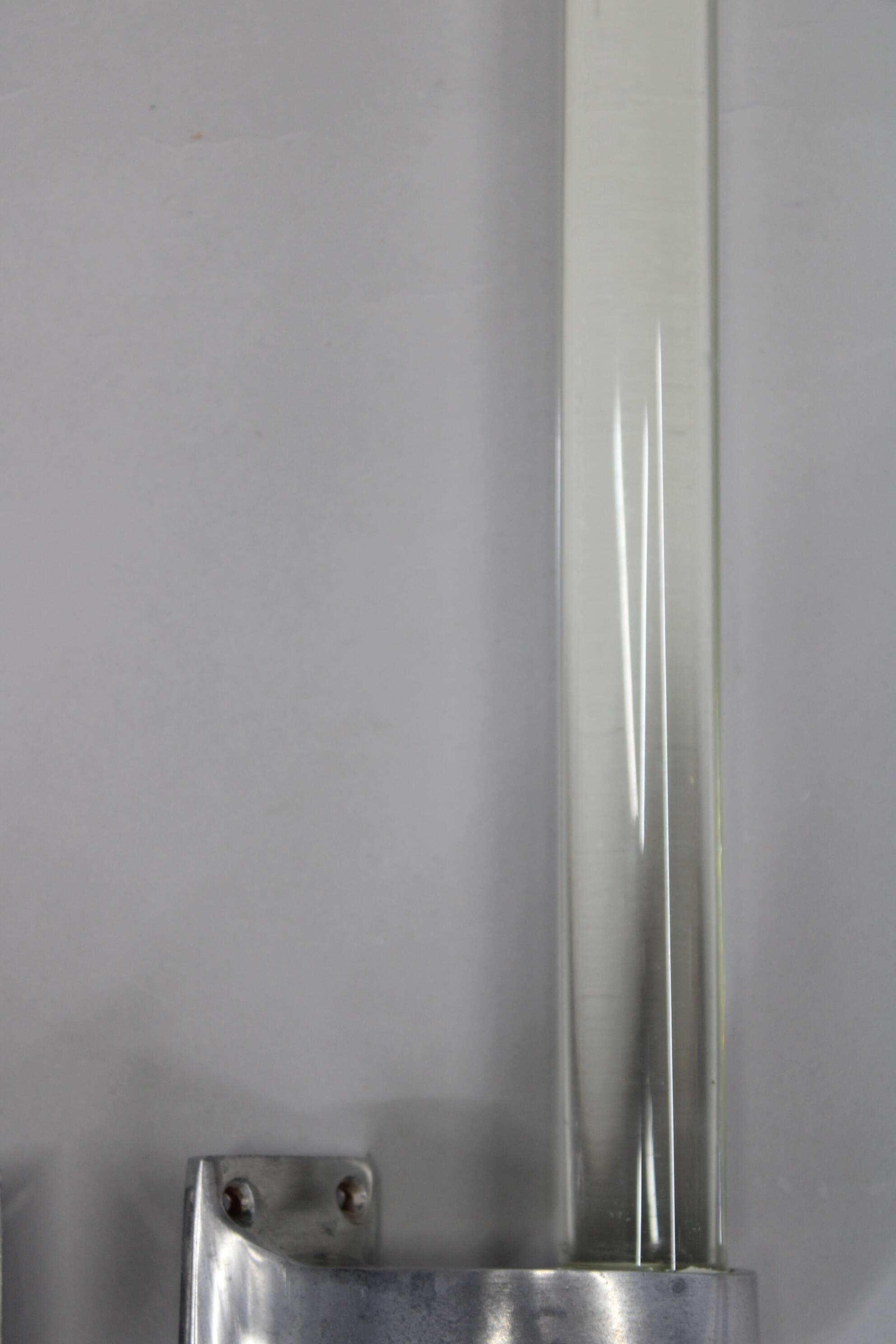 Pair of 1930s Czechoslovak Art Deco clear glass handles with metal mounts