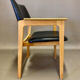 Black leather armchair scandinavian design 1950