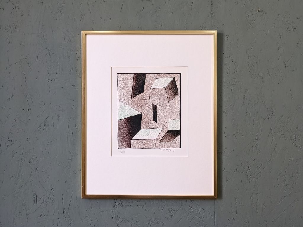 Mid-Century Modern Swedish Signed Lithography by Curt Hillfon (1/211) "Kinetic Shapes"