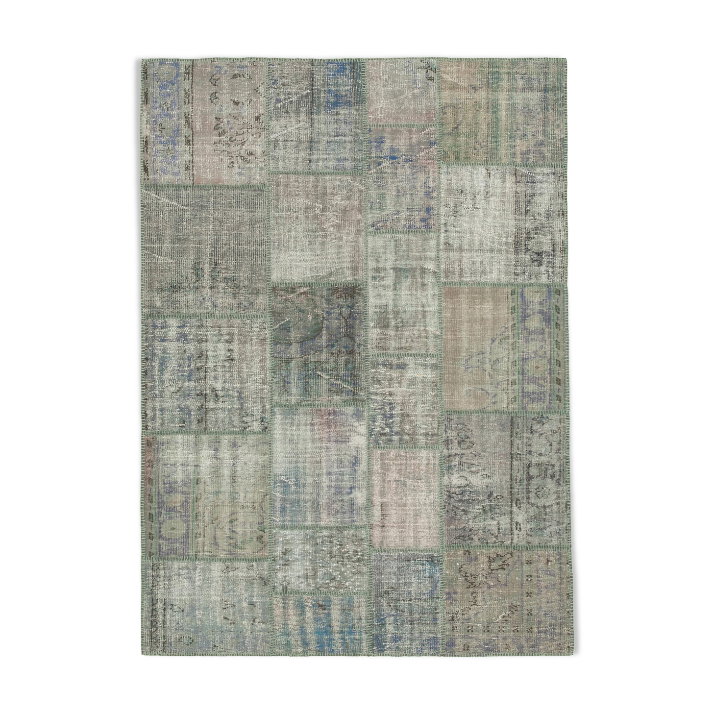 Handwoven Oriental Overdyed 176 cm x 247 cm Grey Patchwork Carpet