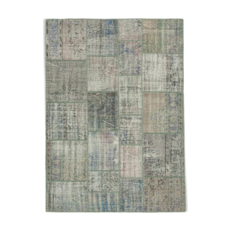 Handwoven Oriental Overdyed 176 cm x 247 cm Grey Patchwork Carpet