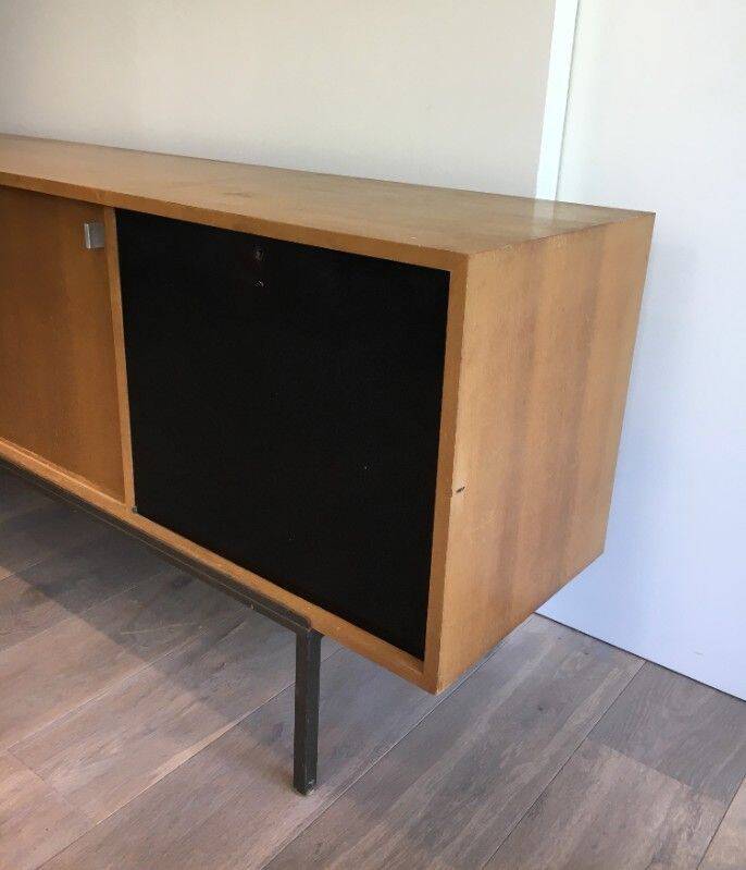 Sideboard with double sliding doors and bar on a metal base
