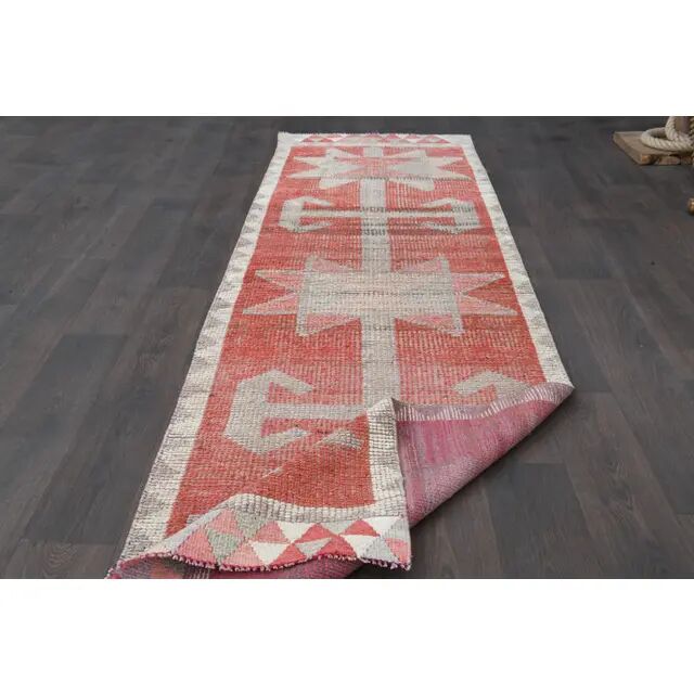 1970s Turkish Oushak Handmade Wool Cotton Red Runner Rug 90x304