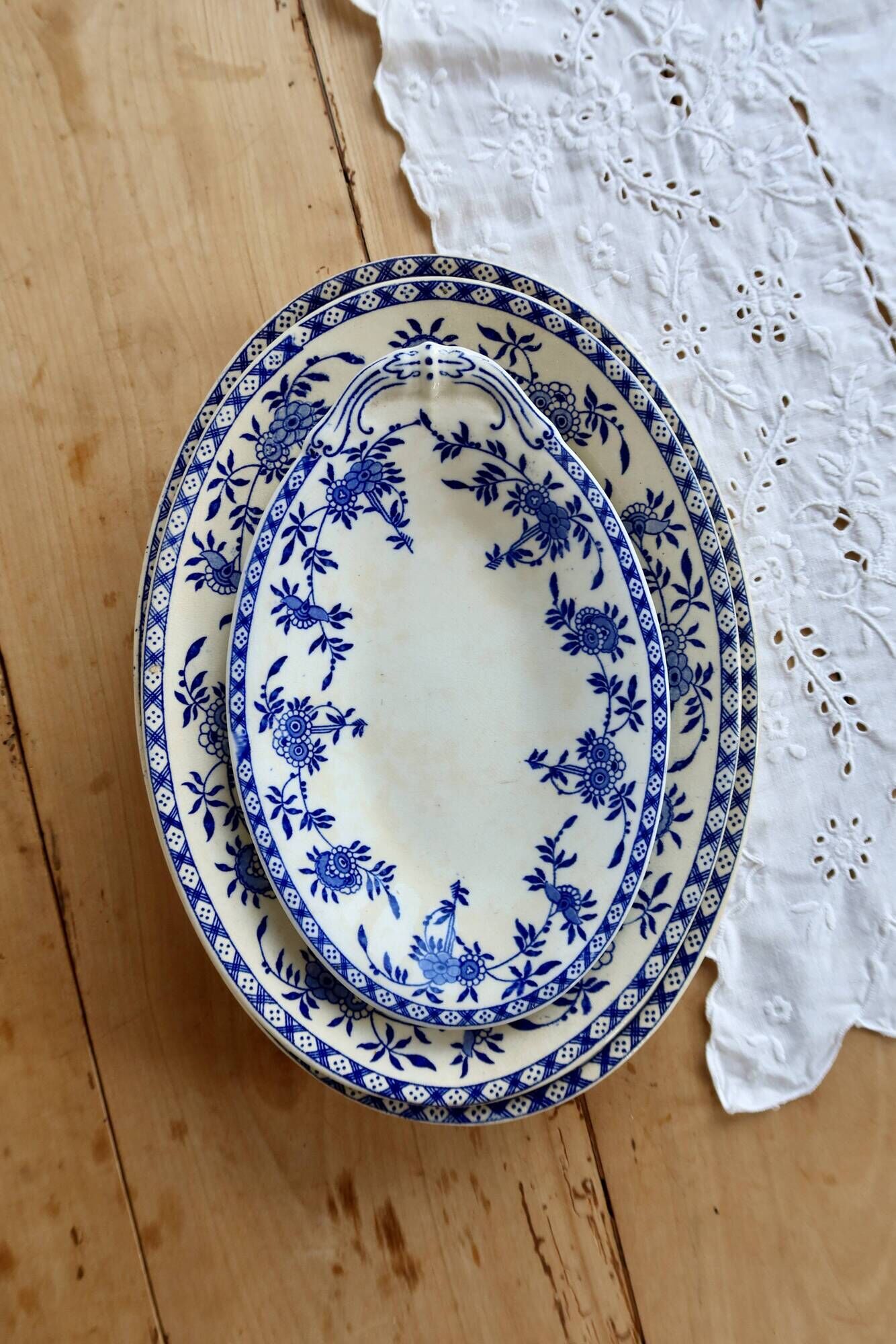 Antique oval plate, Dresden porcelain, blue and white – Baroque floral decoration