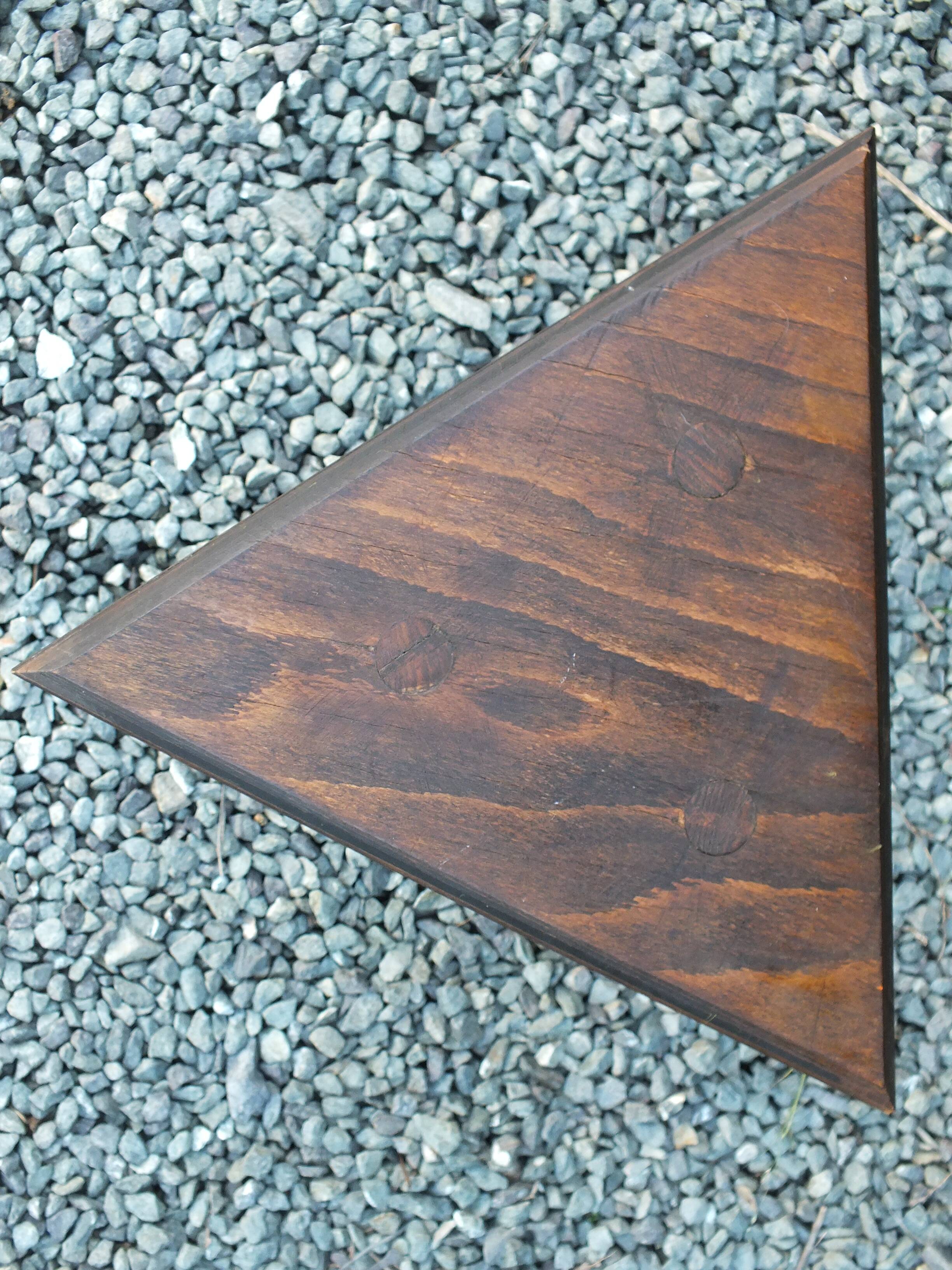 Pair of triangular turned wood stools or harnesses