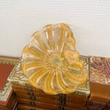 Murano glass scallop bowl in Italy with gold glitter trim