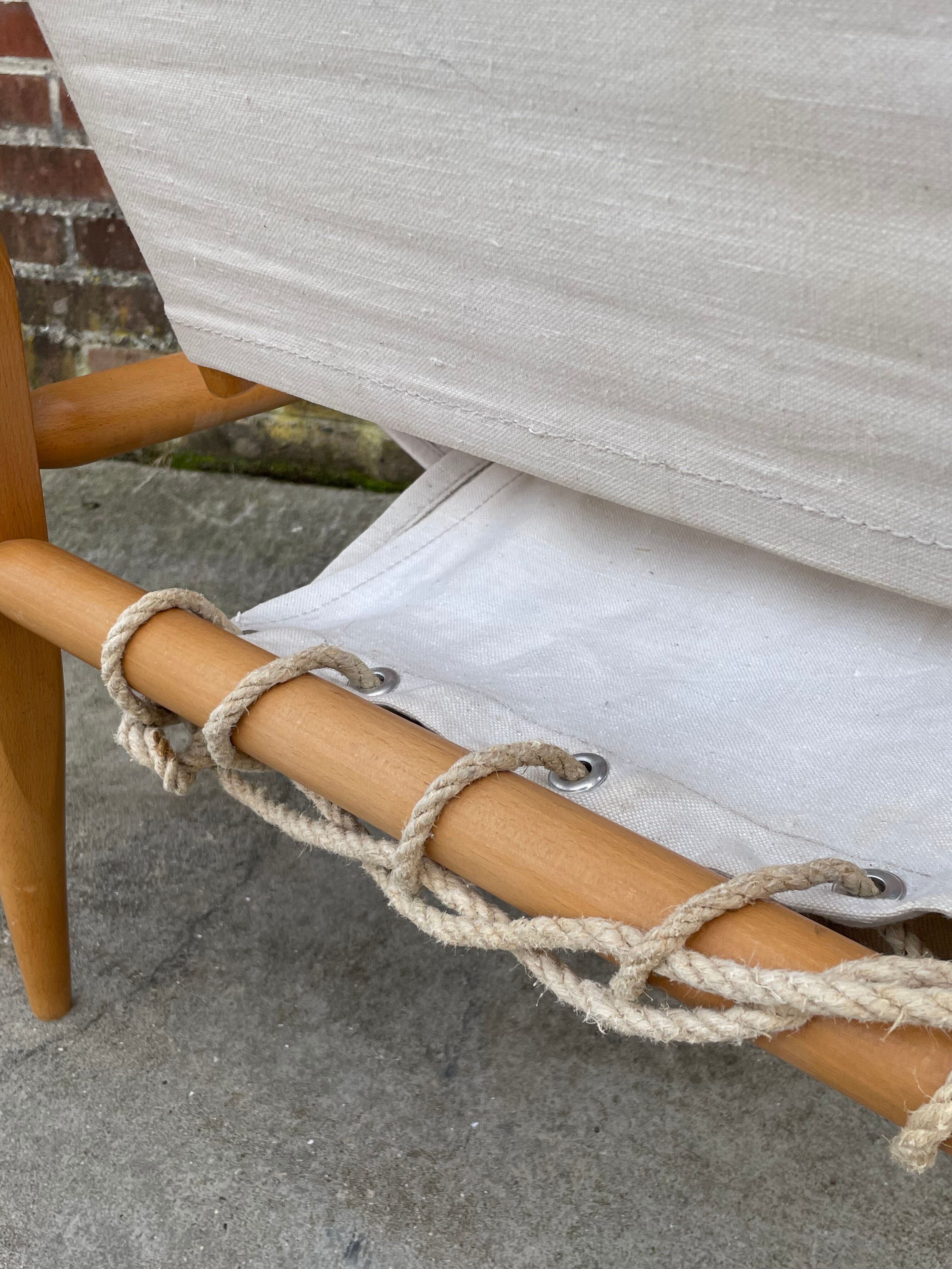 Vintage safari chair 1960s Denmark with canvas minimalist design