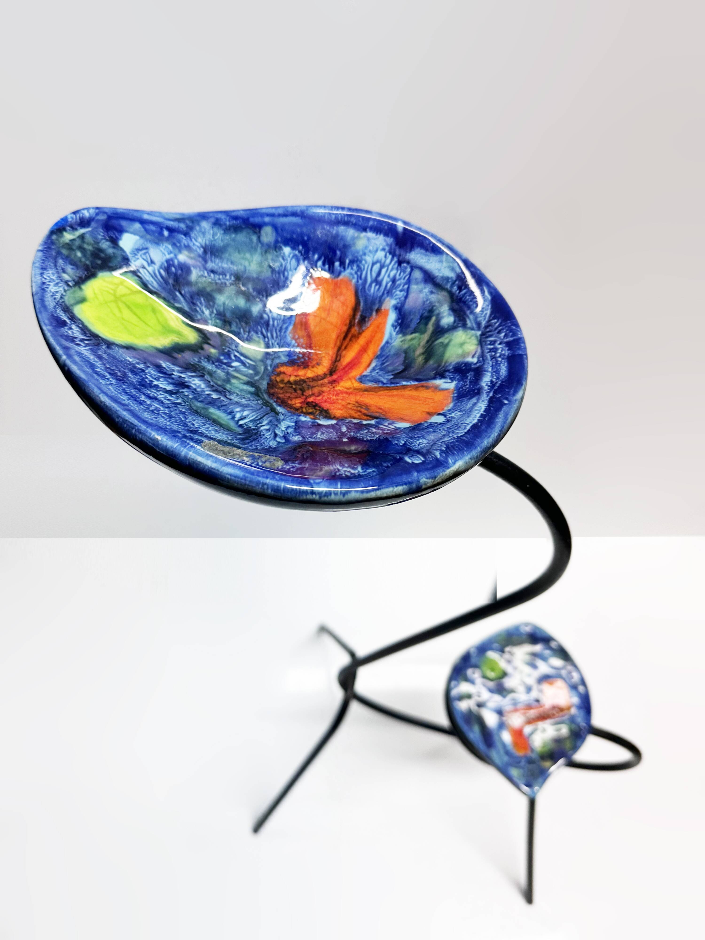 Animal-shaped pocket table in wrought iron and ceramic. France, 1960s.
